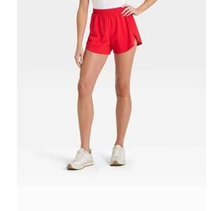 Women's Woven RED High-Rise Run Shorts 3" - Medium